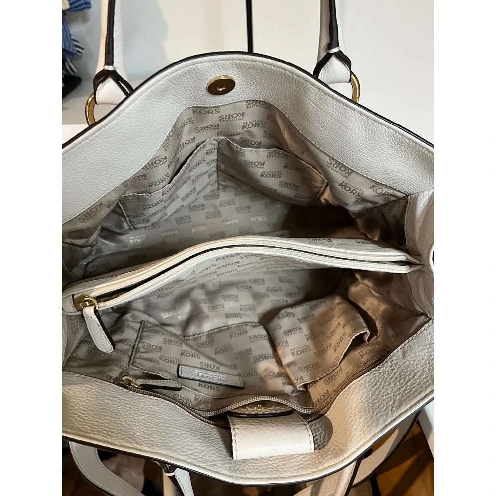 Michael Kors White Leather‎ Tote Handbag Gold Hardware Studded Detail